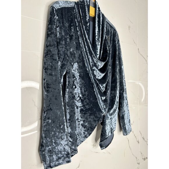 Blank NYC Jacket Blazer Crushed Velvet Asymmetrical Draped Zipper Moto Edgy Sz L - Picture 6 of 11